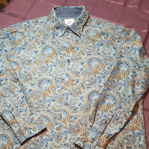 Men's Paisley Button-Down Shirt in Blue and Brown - Picture 1 of 9